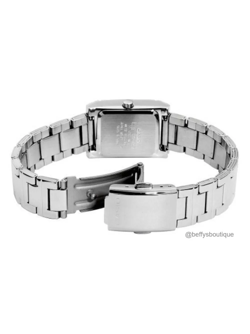 Square Quartz Watch Silver Stainless Steel Bracelet White Dial Fold-Over Clasp